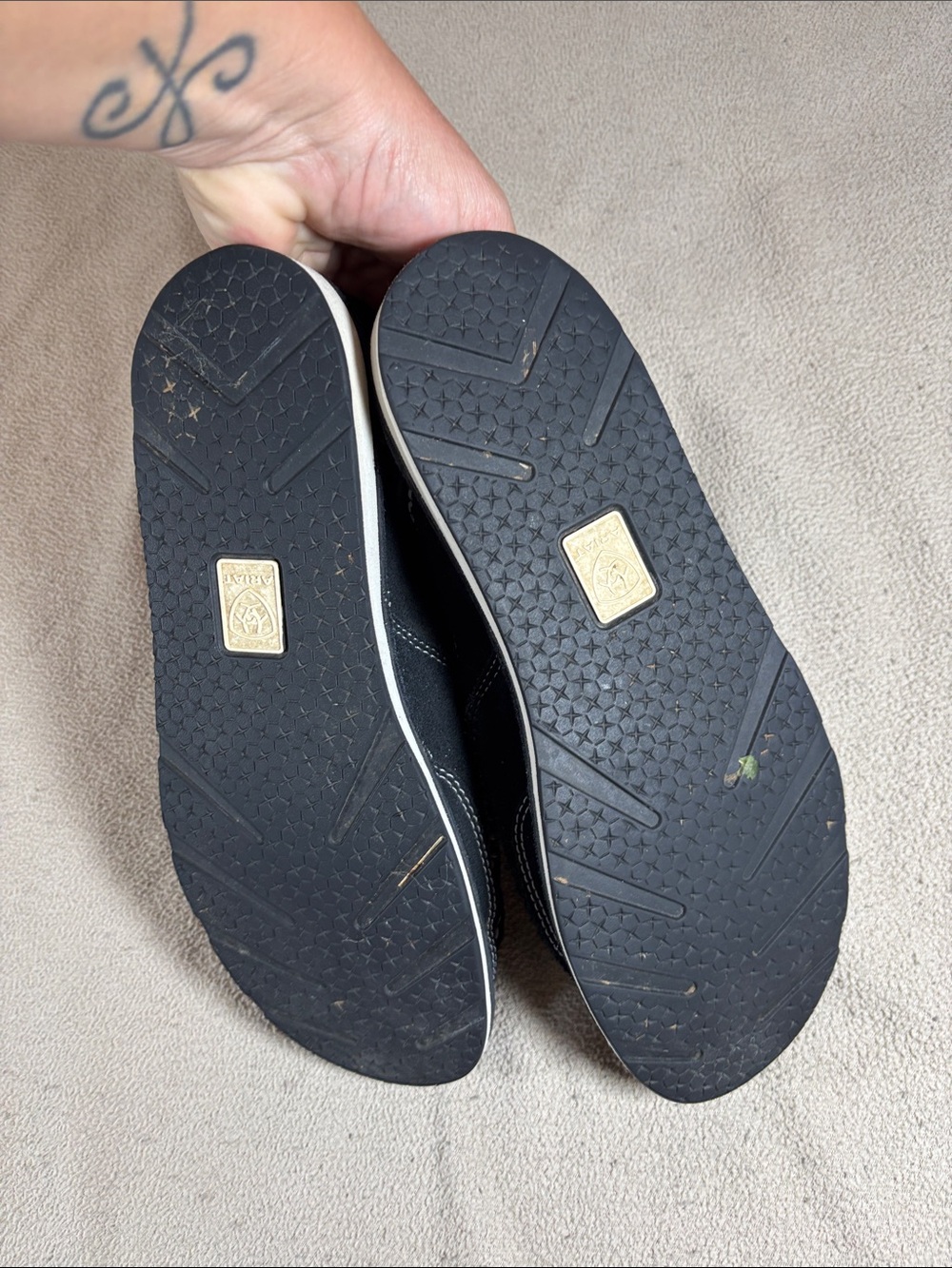 Ariat Black Suede Slip-On Loafers with White Trim - Picture 4 of 6